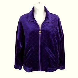 Vtg Y2K Blue Velvet Zip-up Track Tennis Bomber Jacket Small Coat Quilted Relaxed